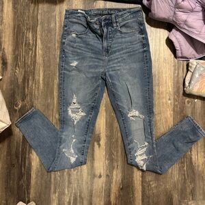 American Eagle Outfitters Women's High Rise Distressed Blue Jeans